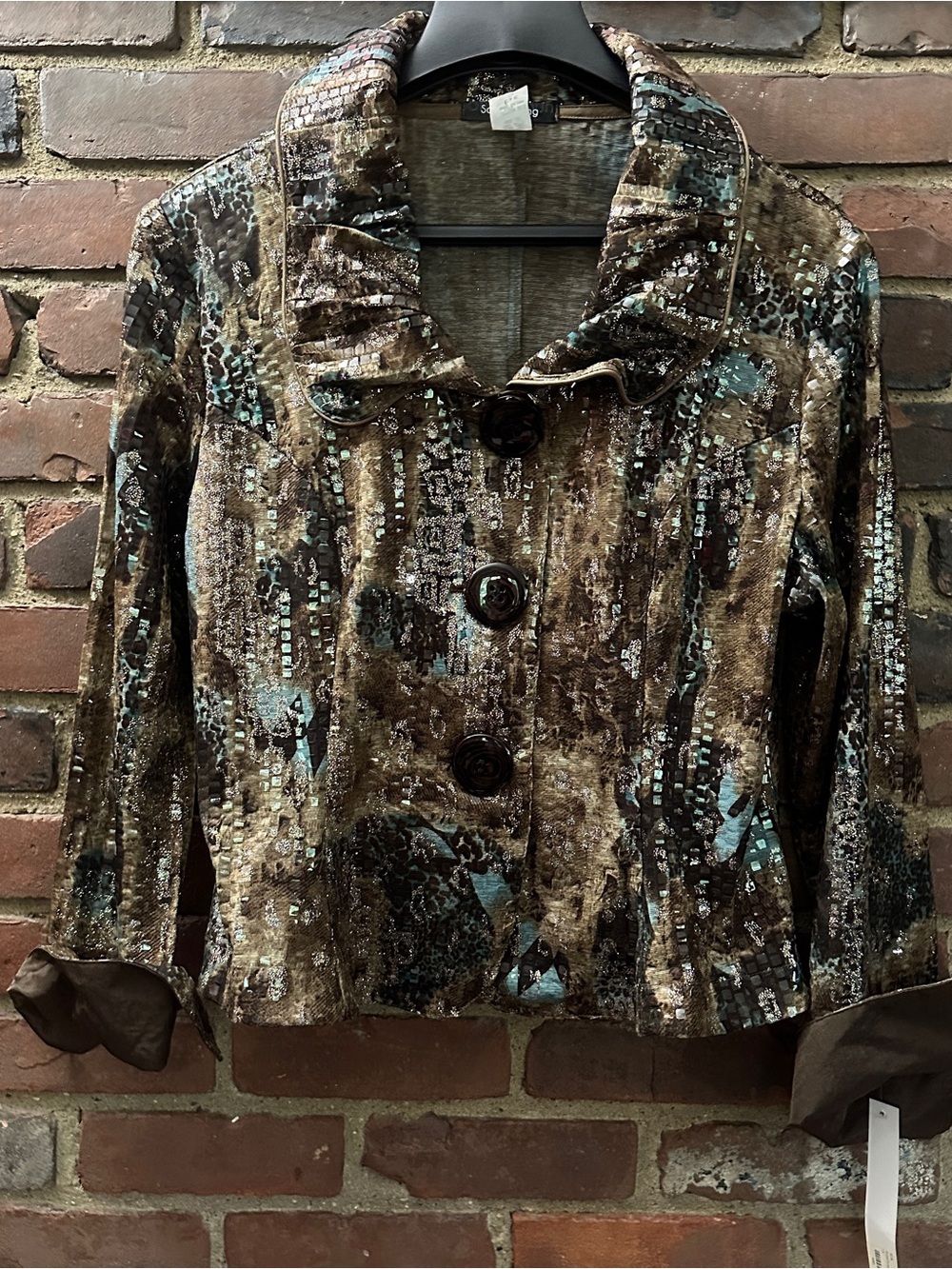 Song & Sung Jacket Brown Metallic Animal Print Statement Sz 1X / 44 chest